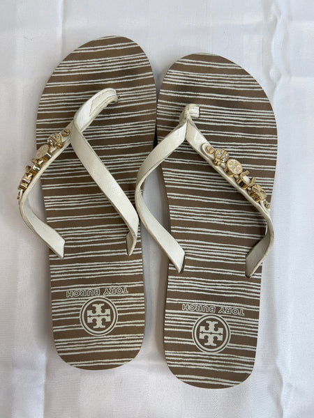 Tory Burch Kiley Leather Charm Flip Flops