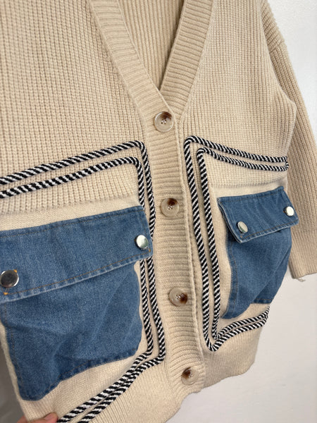 Patchwork Denim Knit Cardigan