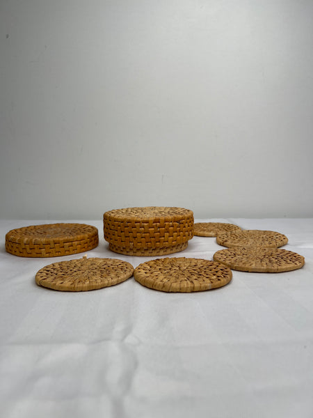 SET OF 5 Wicker Coasters + Storage Case