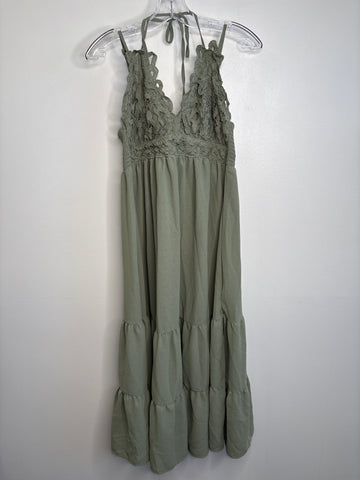 Sage Green Three-Tiered Halter Maxi Dress