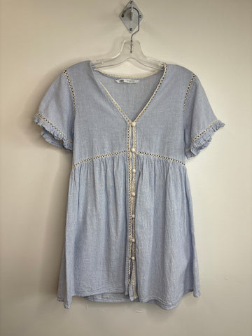 Zara Striped Cotton Babydoll Mini Crochet Dress (S)