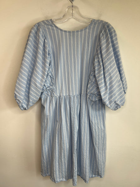 A New Day Pale Blue Stripe Puffed Sleeved Dress (XXL)