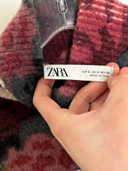 Zara Print Balloon Sleeve Cropped Sweater (S)
