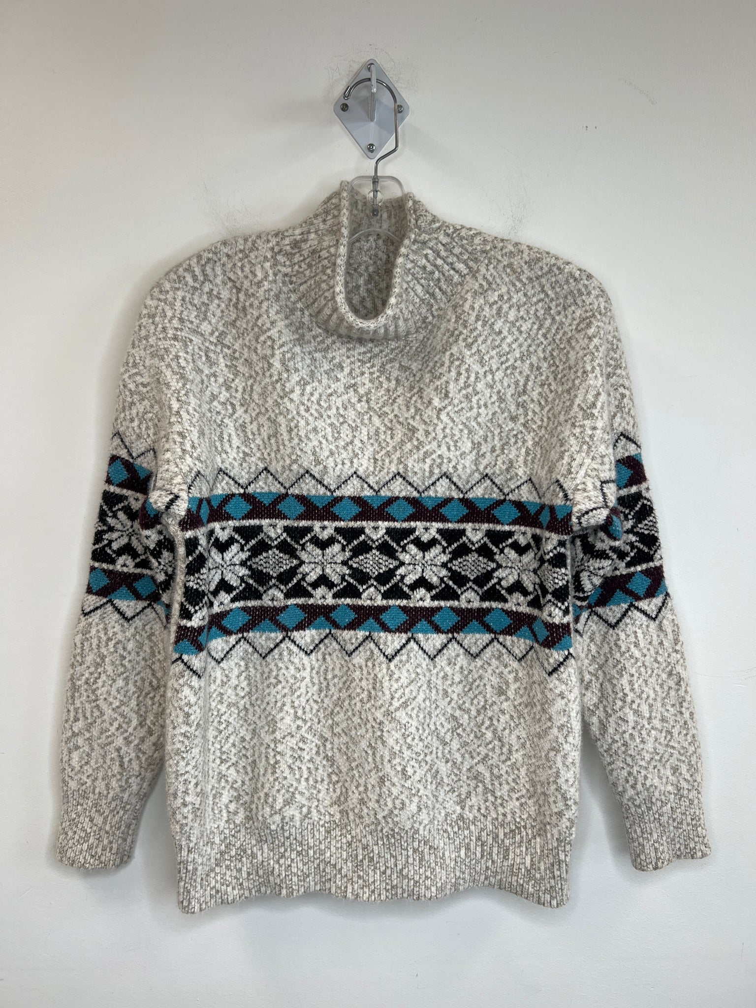 Light Grey Nordic Block Knitted Long-Sleeve Sweater (M)