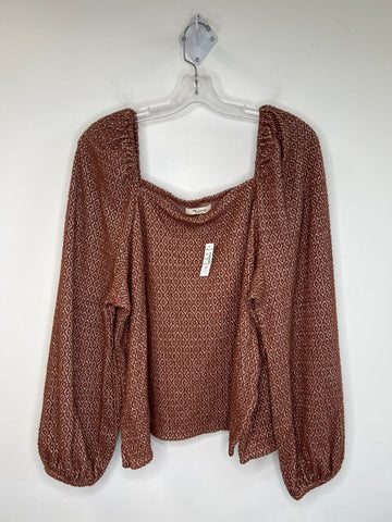 NWT Madewell Brown Diamond Print Long-Sleeve Top (XXL)