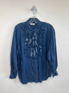 Elisabeth Ruffled Collar Long-Sleeve Button-Up Denim Shirt