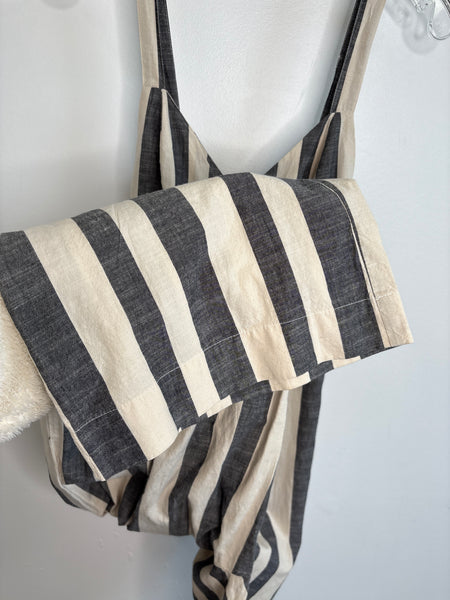 Japna Backless Back-Tue Striped Cotton Jumpsuit