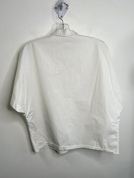 ZARA White Poplin Cotton Batwing Short Sleeve Shirt (M)