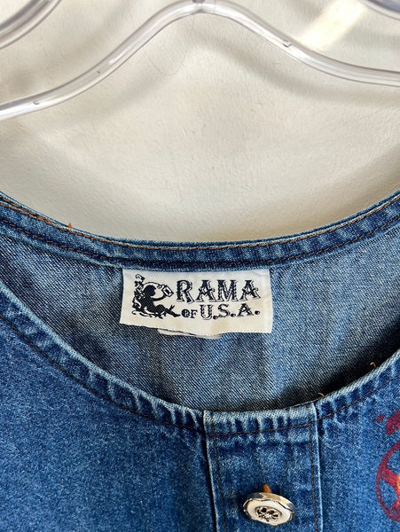 Vintage Rama of U.S.A Denim Short-Sleeve Handpainted Dress (L)
