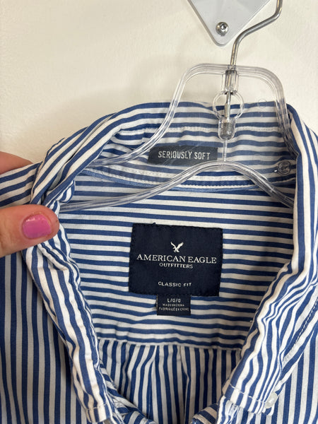 American Eagle Striped Long-Sleeve Button-Down Top (L)