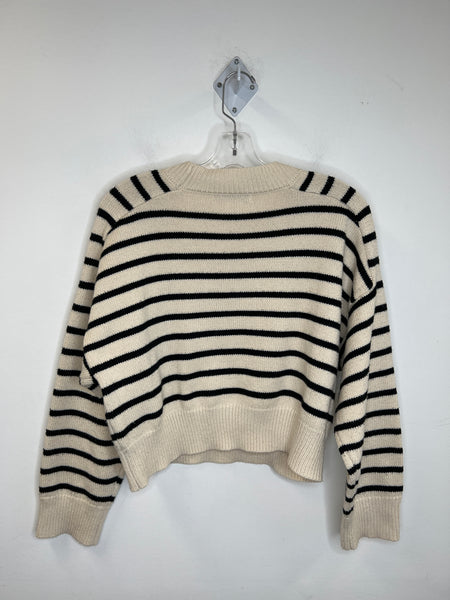 Olivaceous White/Navy Stripe Crop Long-Sleeve Sweater (M)