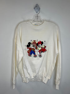 Vintage Fuzzy's By Seitz Cream "Mickey And Minnie Dancing" Embroidered Graphic Pullover Sweatshirt (XL)