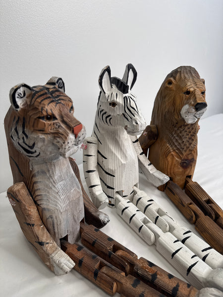 SET OF 3 Wooden Hand-Carved Safari Animals