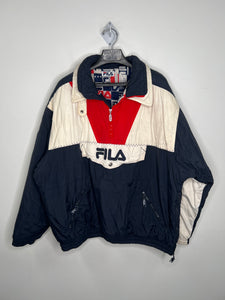 Vintage 90s Fila Jacket Blue International Gear Puffer Sporty Pullover (XL)