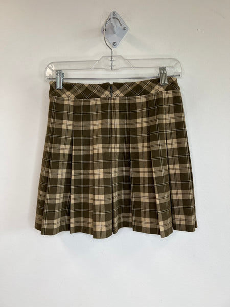 Sunday Best Olive Green Plaid Pleated Mini Skirt (2)