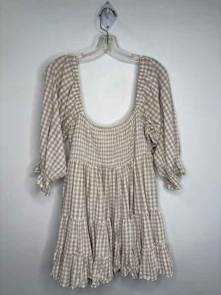 Mable Babydoll Cotton Plaid Tiered Mini Dress (L)