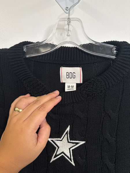 BDG Star Asymmetrical Embroidered Cable Knit Sweater (M)