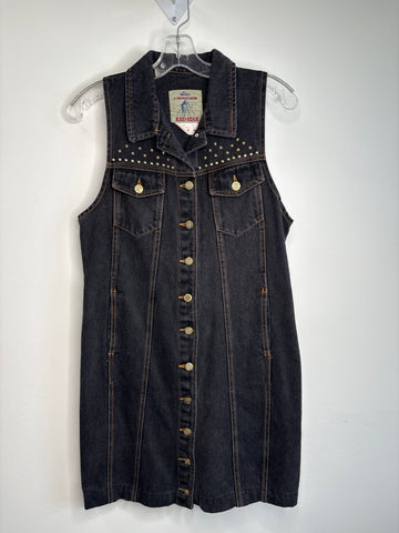 Vintage Silver Red Star Studded Denim Mini Dress (M)