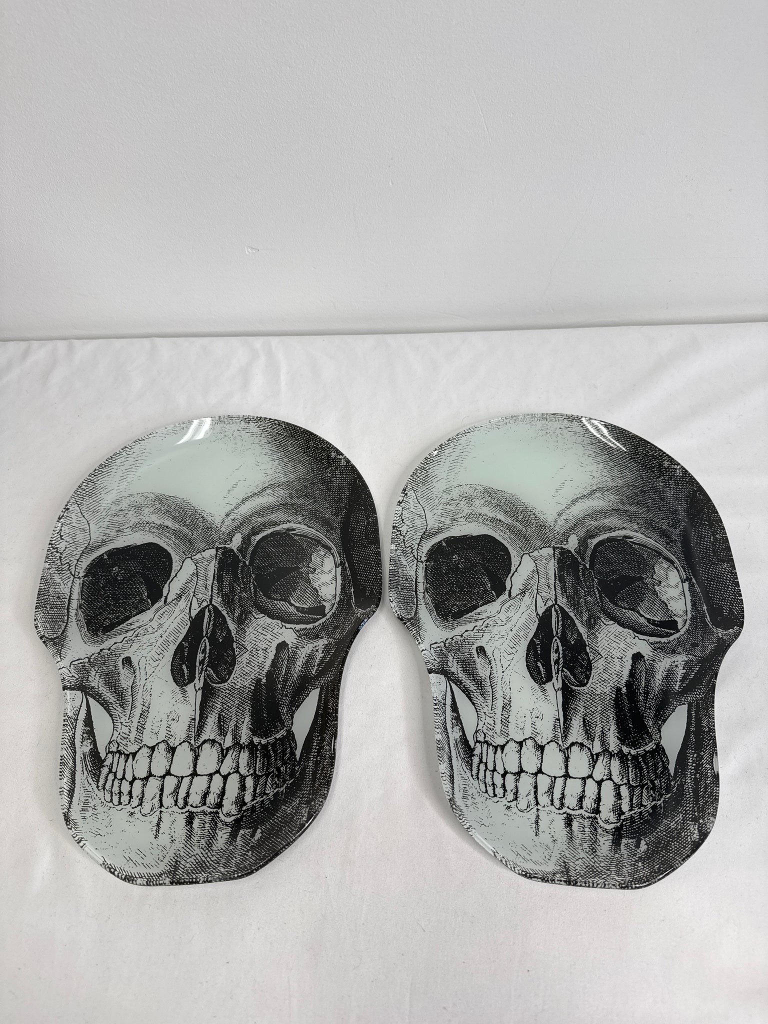 SET OF 2 Skull Art Glass Serving Dish