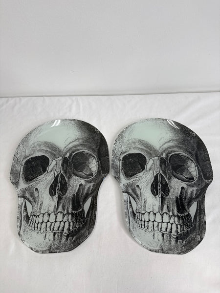SET OF 2 Skull Art Glass Serving Dish