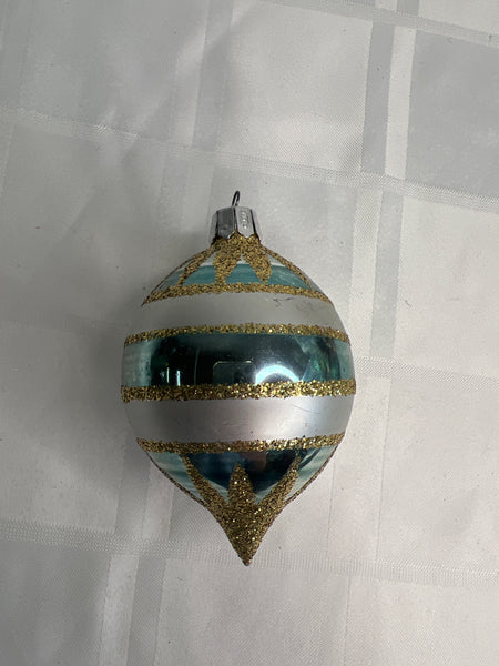 Vintage Oval Point Blue Stripe Christmas Ornament