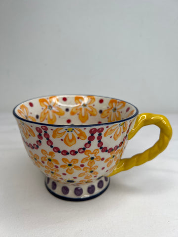 Anthropologie Akila With A Twist Floral Footed Yellow Handle Coffee Cup