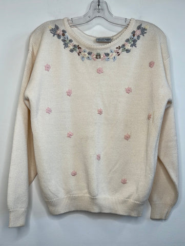 Retro Knit-Set Floral Embroidered Knitted Sweater (M)