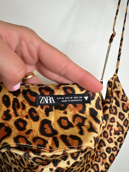Zara Leopard Print Silky Camisole Adjustable Straps Tank Top (M)