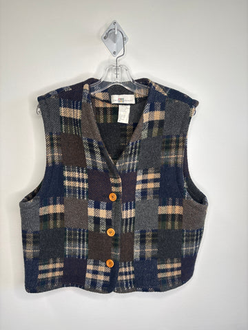 Two Roads Multicoloured Plaid & Plain Patterned Wool-Blend Vest