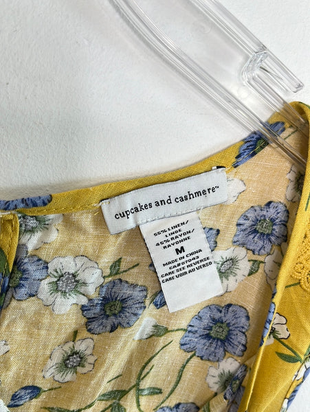 Cupcakes And Cashmere Yellow Floral Print Sleeveless Top (M)