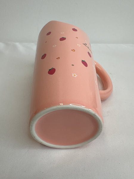 Strawberry Ceramic Large Ice Coffee Mug with Straw