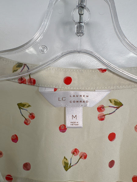 Lauren Conrad Sheer Cherry Printed Blouse (M)
