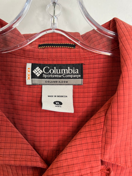 Columbia Burnt Orange Checkered Short-Sleeved Button-Up Shirt (XL)