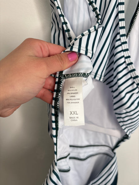 Striped Floral Backless One Piece Swimwear (XXL)