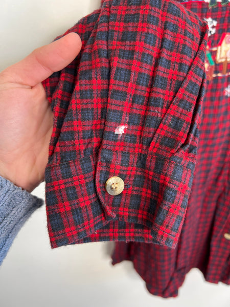 Casual Elements Red Plaid Christmas Button-Up Embroidered Long Sleeve Shirt (3X)