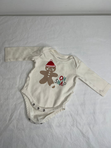 IndigoBaby White "Oh Snap" Gingerbread Man Graphic Long-Sleeve Onesie (0-3M)