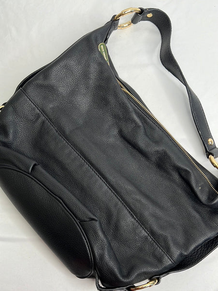 Michael Kors Fulton Black Pebbled Leather Logo Front Pocket Shoulder Bag