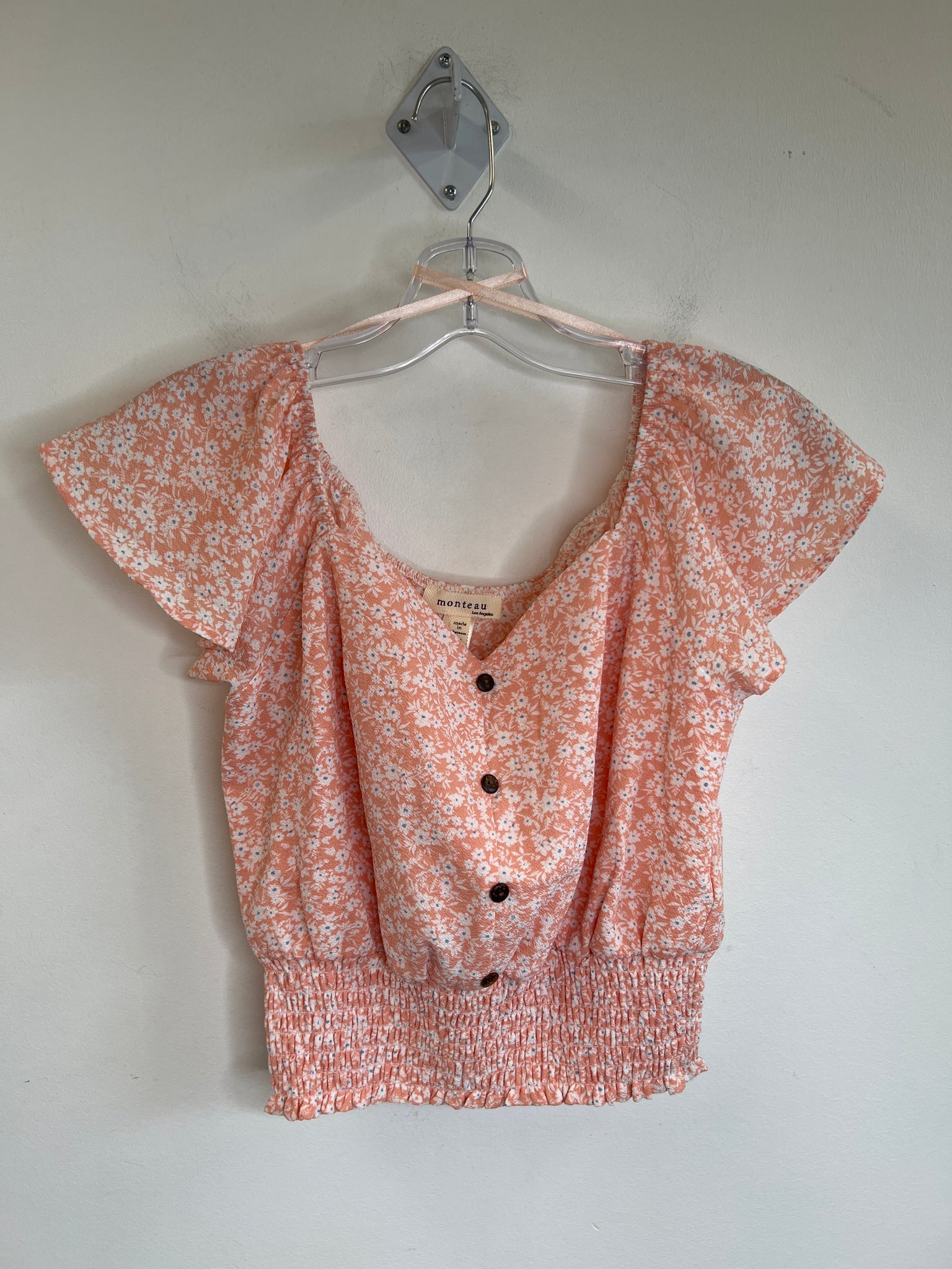 Monteau Los Angeles Sherbet Orange Flor Sleeveless Crop Top (M)