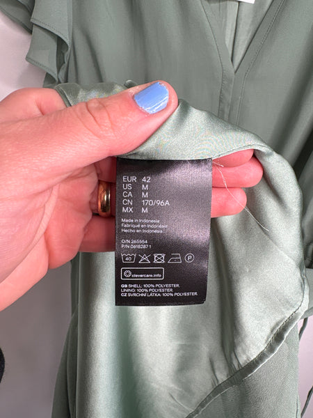 NWT H&M Chiffon Flutter Sleeves V-Neck Waisted Ties Midi Dress (M)