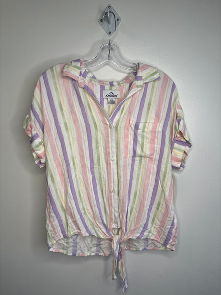 NWT Jordache Striped Button-Up Front-Tie Blouse (L)