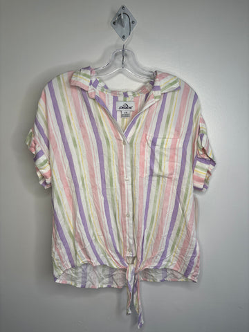 NWT Jordache Striped Button-Up Front-Tie Blouse (L)