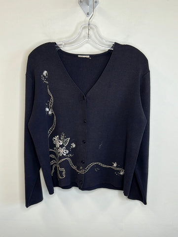 Retro Floral Embroidered Cropped Cardigan (M)