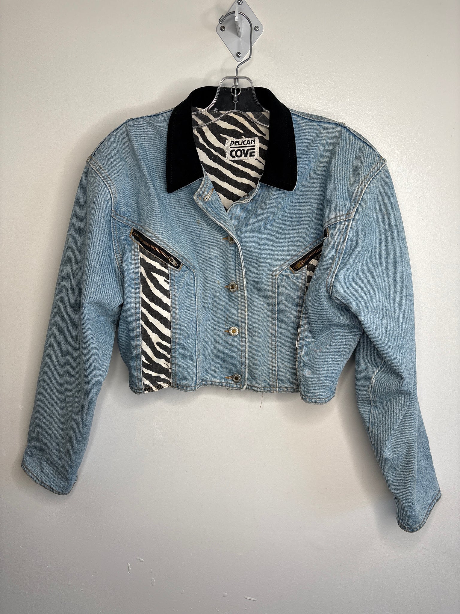 Vintage Pelican Cove Zebra Cropped Denim Jacket (M)