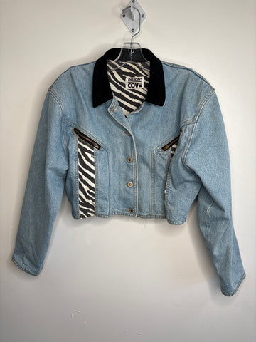 Vintage Pelican Cove Zebra Cropped Denim Jacket (M)