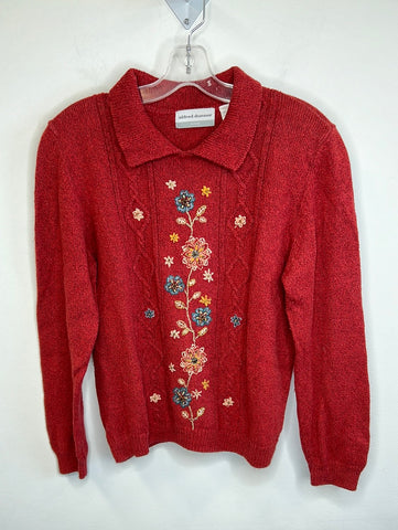 Alfred Dunner Floral Collar Knit Sweater (L)