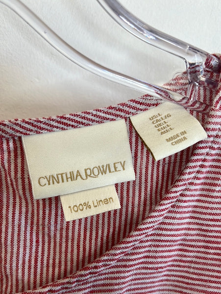 Cynthia Rowley Babydoll Ruffle Sleeve Linen Stripe Dress (L)