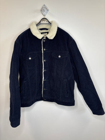 Suko Jeans Navy Blue Corduroy Cotton Fleece Sherpa Lined Jacket (XL)