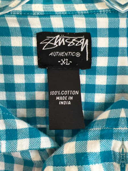 Stüssy Authentic Baby Blue Checkered Long-Sleeve Button-Up Shirt (XL)