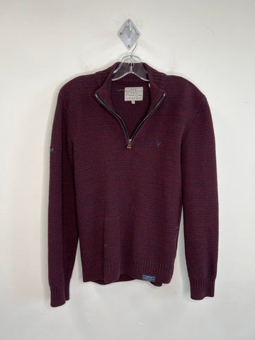 The Original Scott Ellis Knitwear Co. Merlot Quarter Zip Long-Sleeve Sweater (M)