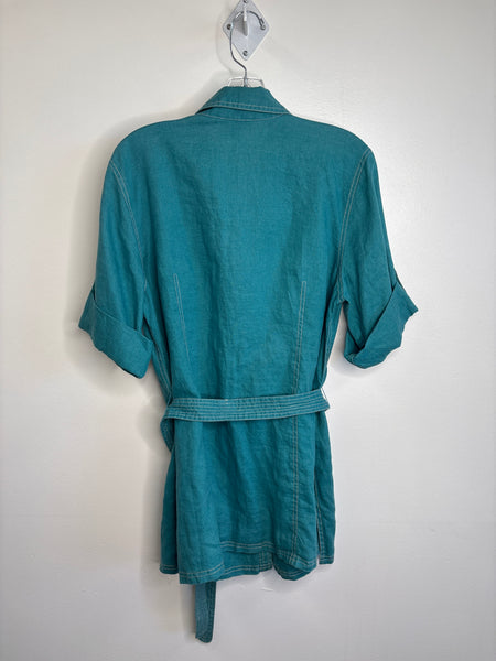 Charter Club Teal Linen Button-Up Mini Dress (US 16)